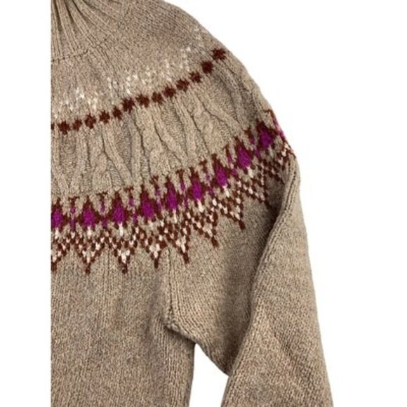 Vintage Abel & Lula Fair Isle Wool Blend Sweater With Ribbed Cuffs & Hem Beige B - Picture 4 of 5